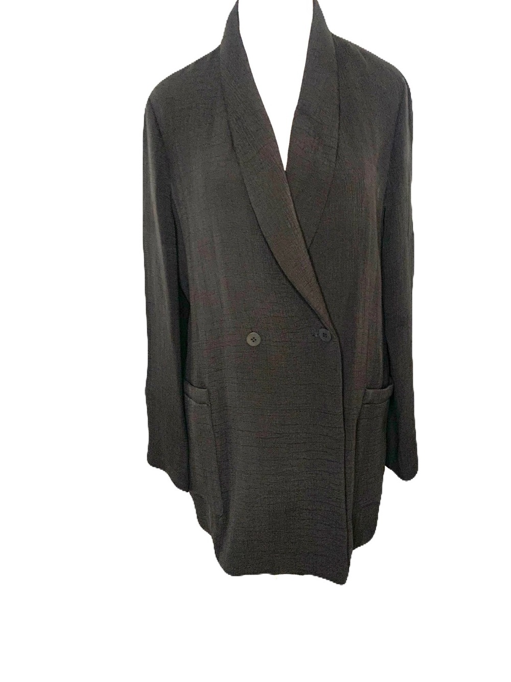 Eileen Fisher Small Shawl Collar Double Breasted Crepe Oversized Black Jacket